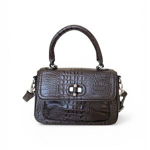 Vintage Designer Etienne Aigner Croc-Embossed Luxury Leather Purse Dark Brown